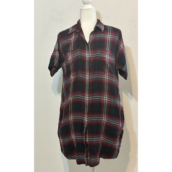 Madewell Size M Courier Grunge Plaid Flannel ShirtDress Pockets Boho Fall - Picture 2 of 12